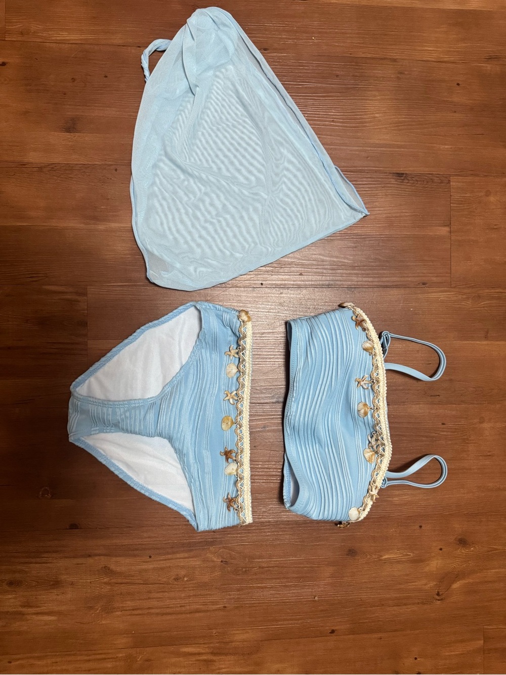 Love Light Blue Girls Two-Piece Swimsuit with Shell Trim